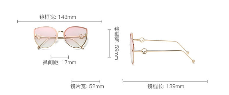 Cat Eye Metal Frame Mirror Sun Glasses