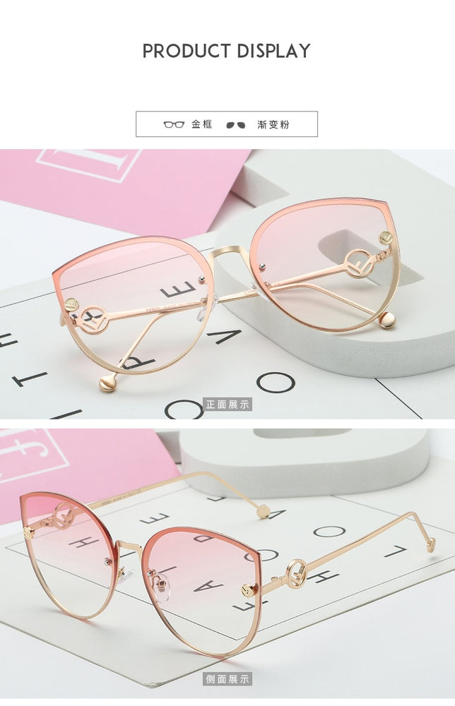 Cat Eye Metal Frame Mirror Sun Glasses