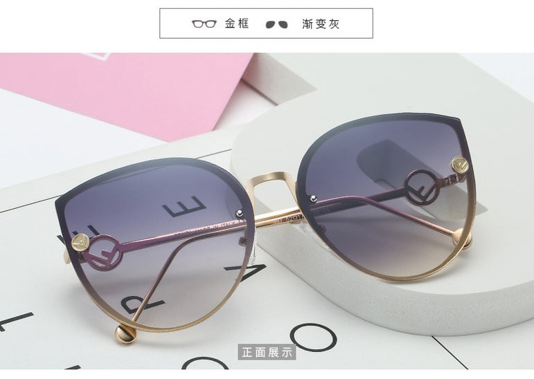 Cat Eye Metal Frame Mirror Sun Glasses