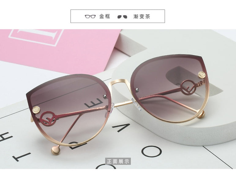 Cat Eye Metal Frame Mirror Sun Glasses