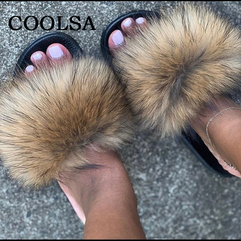 Fox Fur Slides Female Indoor Flip Flops