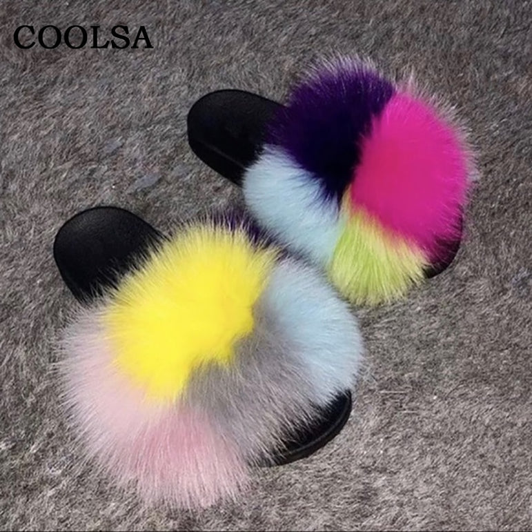 Fox Fur Slides Female Indoor Flip Flops