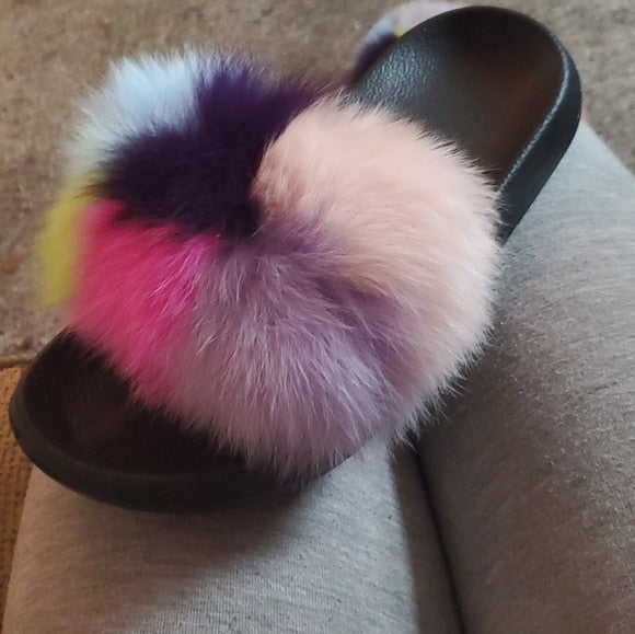 Fox Fur Slides Female Indoor Flip Flops