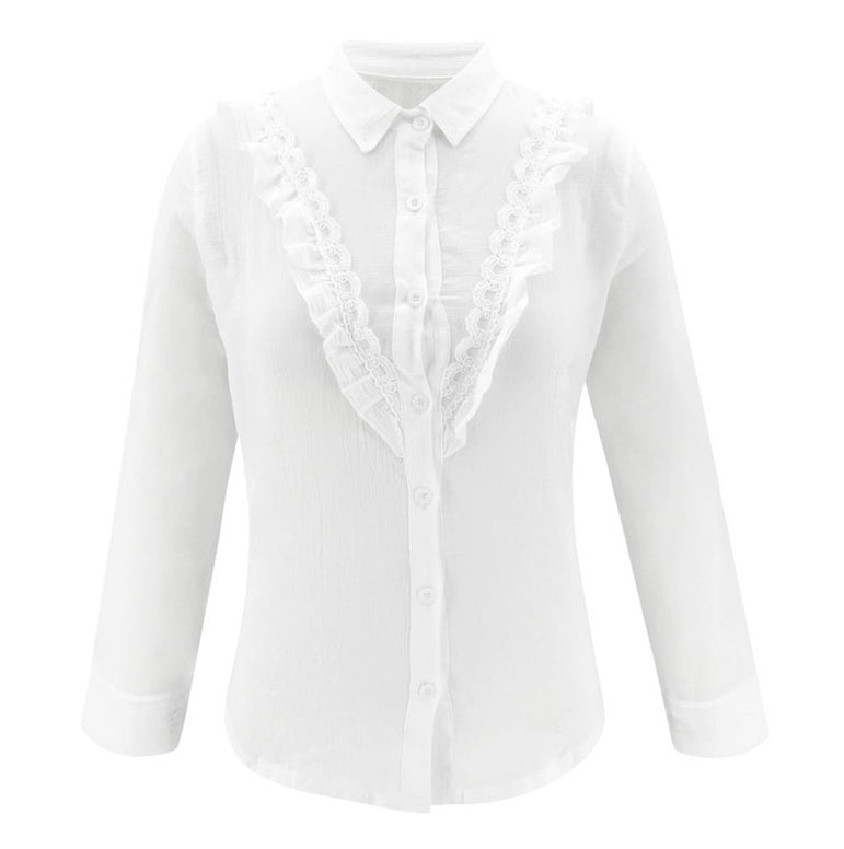 Women Long Sleeve Ruffles White shirt