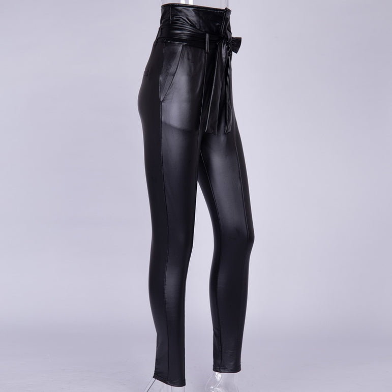 Faux Leather PU Long Trousers Casual