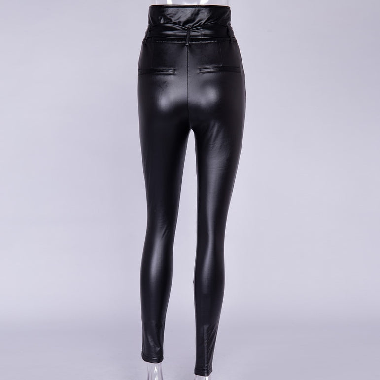 Faux Leather PU Long Trousers Casual