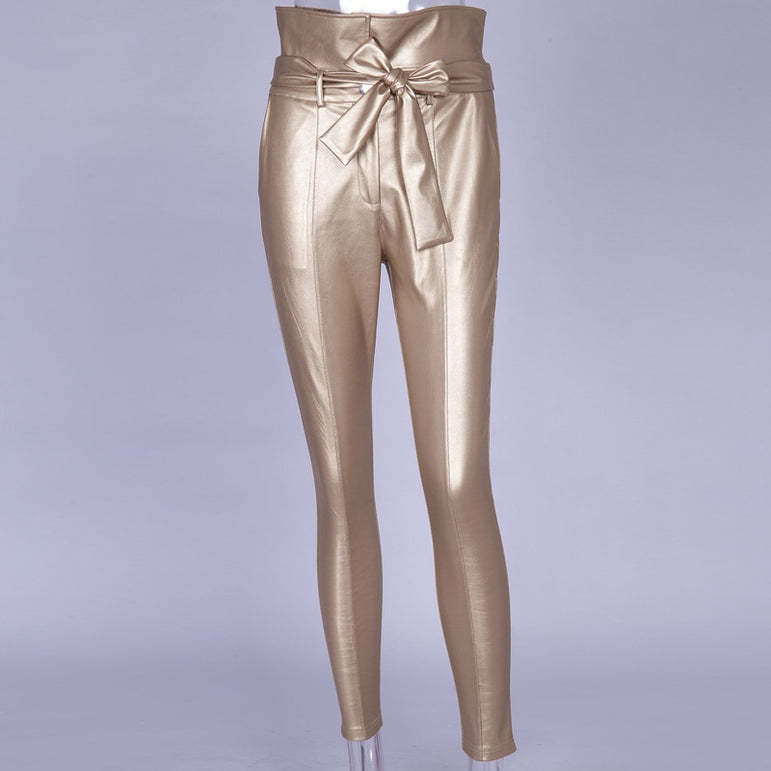 Faux Leather PU Long Trousers Casual