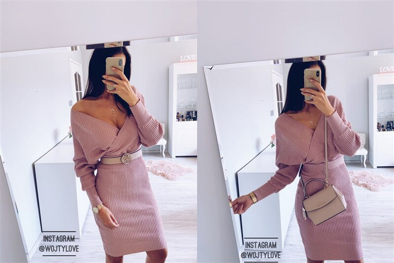 Sexy v-neck knitted dress women Elegant