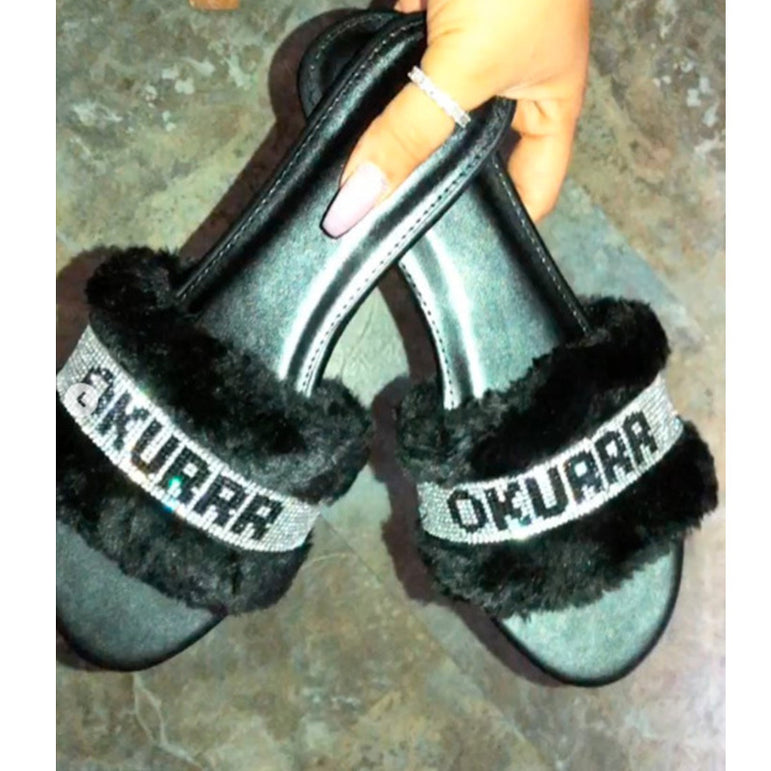 Furry Fox Fur Slides Home Color Fur Flip Flops