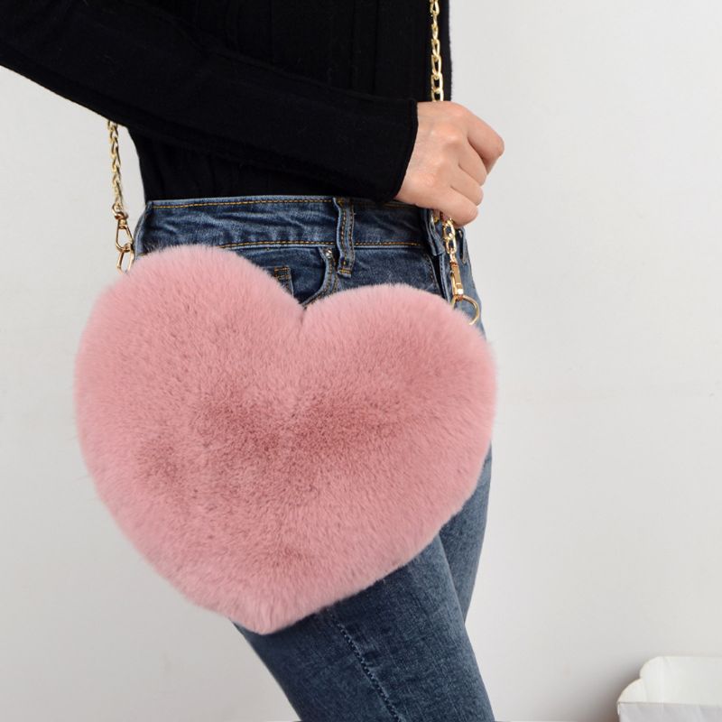 Heart Shaped Faux Fur Crossbodyr Bag