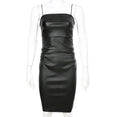 Leather Black Midi Dress Women Spaghetti