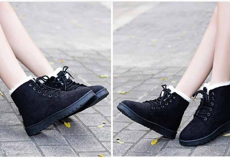 Women Snow Flat Lace Up Winter Ankle Boots