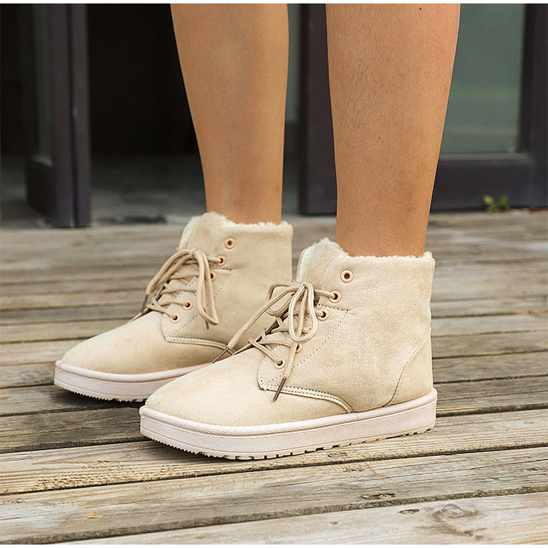 Women Snow Flat Lace Up Winter Ankle Boots