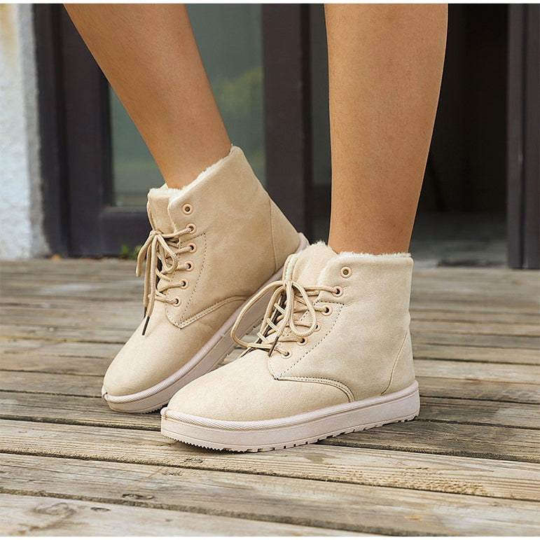 Women Snow Flat Lace Up Winter Ankle Boots