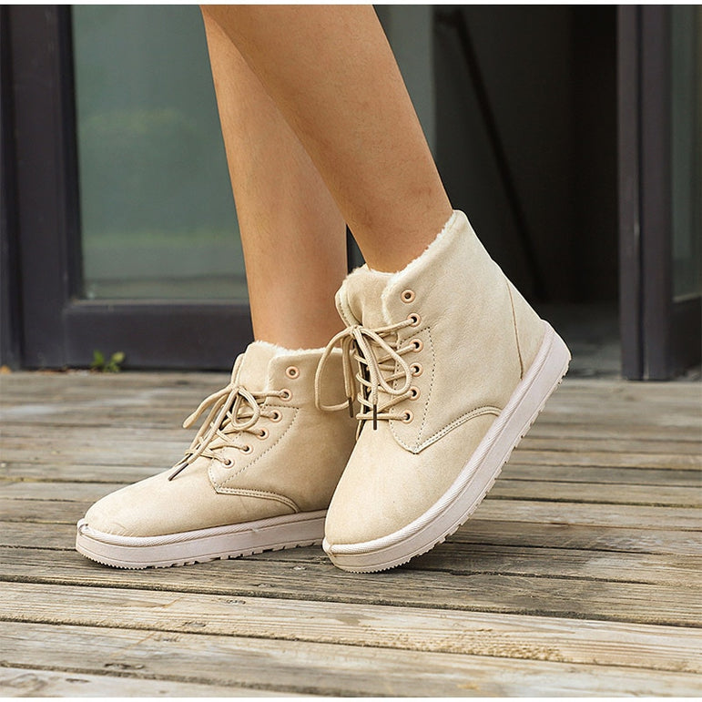 Women Snow Flat Lace Up Winter Ankle Boots