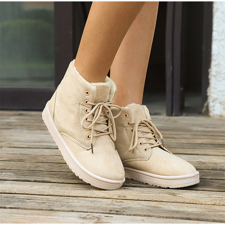 Women Snow Flat Lace Up Winter Ankle Boots