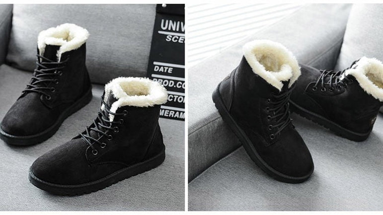 Women Snow Flat Lace Up Winter Ankle Boots