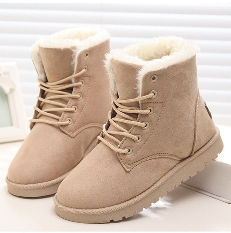 Women Snow Flat Lace Up Winter Ankle Boots