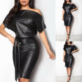 Elegant Party Mini Dress Women PU Leather