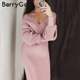 Sexy v-neck knitted dress women Elegant