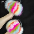 Summer Ladies Colorful Fox Fur Fluffy Slippers