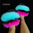 Summer Ladies Colorful Fox Fur Fluffy Slippers