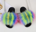 Summer Ladies Colorful Fox Fur Fluffy Slippers