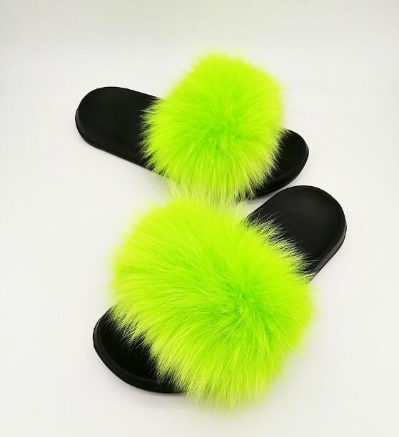 Summer Ladies Colorful Fox Fur Fluffy Slippers