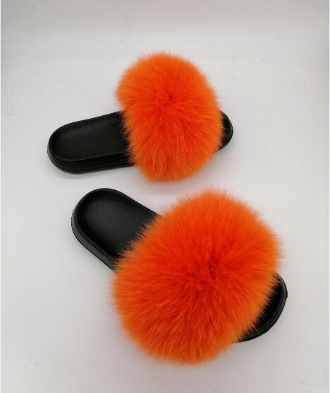 Summer Ladies Colorful Fox Fur Fluffy Slippers