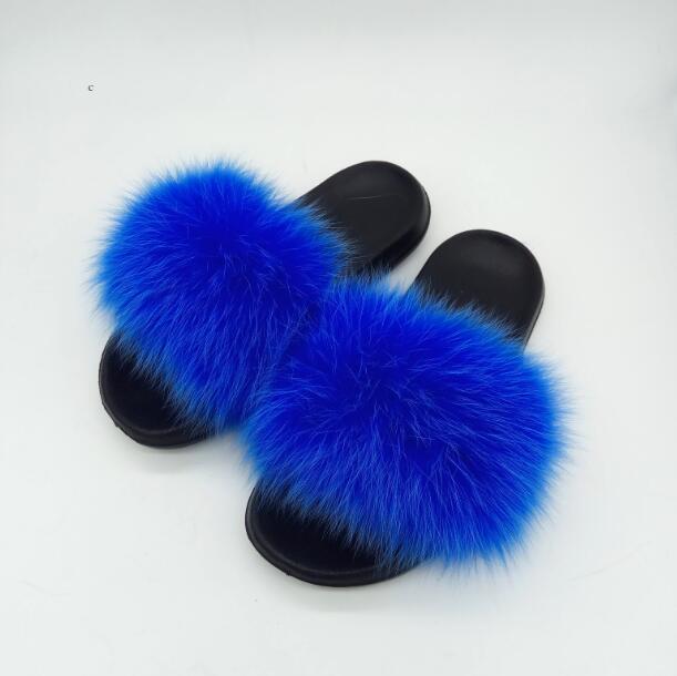 Summer Ladies Colorful Fox Fur Fluffy Slippers