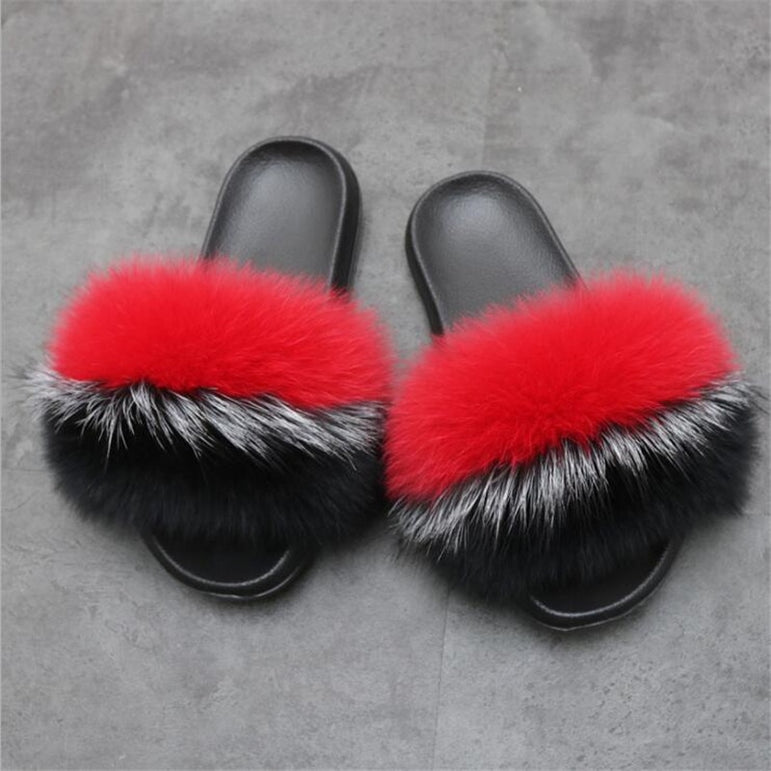 Fluffy Women Brand Fashion Fox Fur Slippers