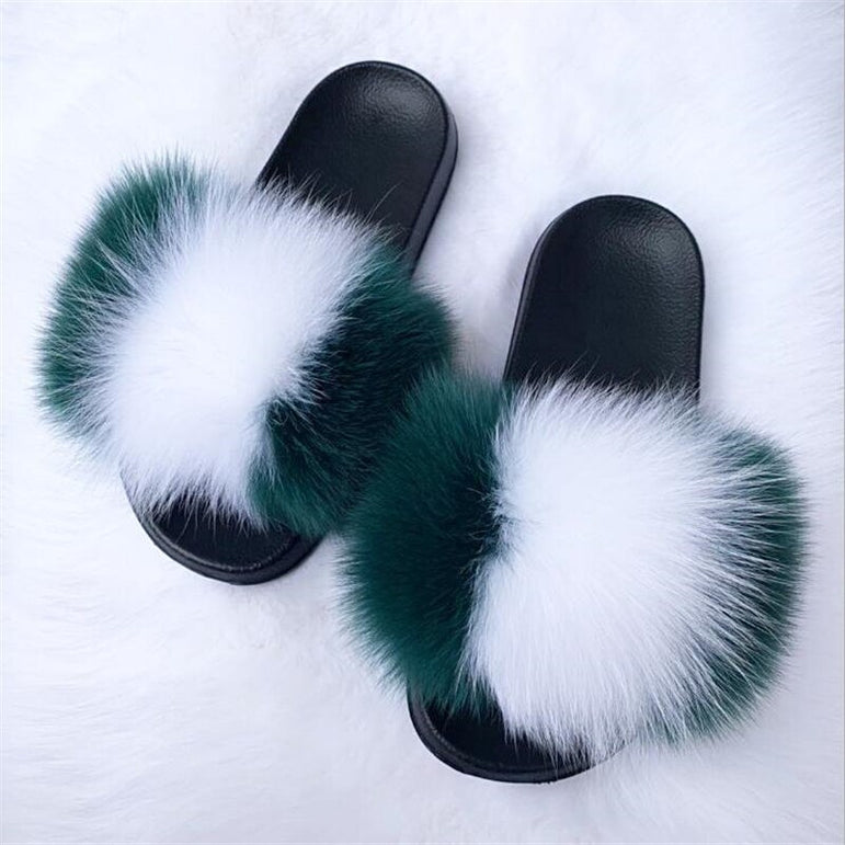 Fluffy Women Brand Fashion Fox Fur Slippers