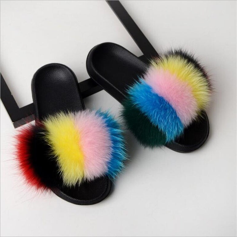 Fluffy Women Brand Fashion Fox Fur Slippers