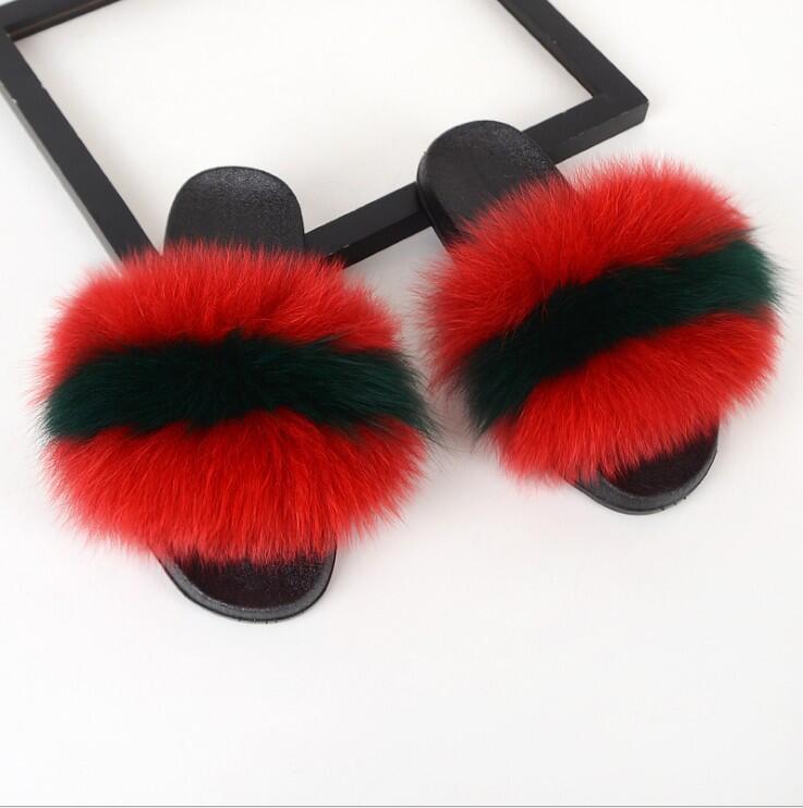 Fluffy Women Brand Fashion Fox Fur Slippers