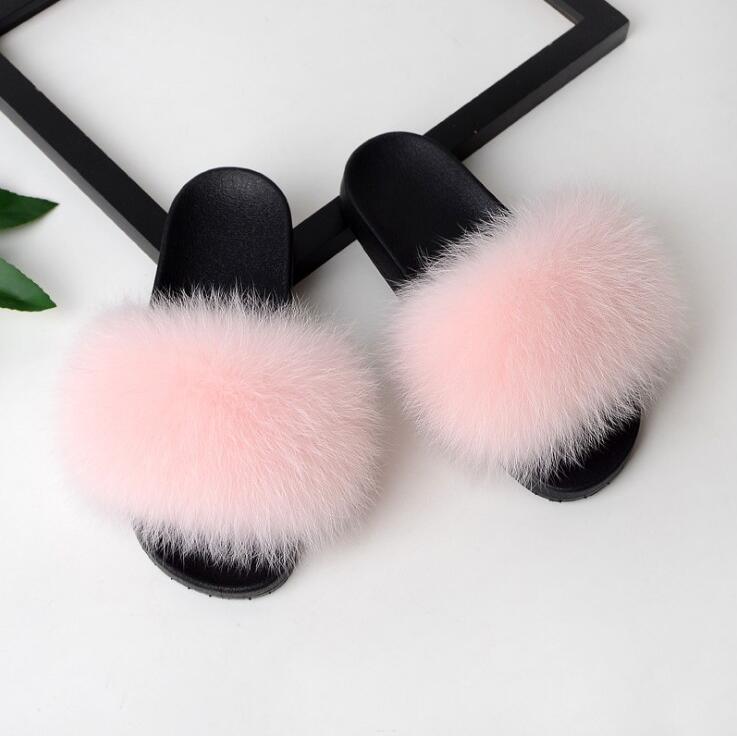 Fluffy Women Brand Fashion Fox Fur Slippers