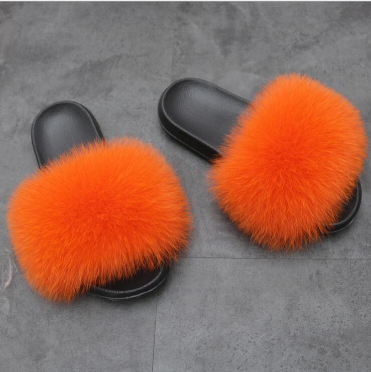 Fluffy Women Brand Fashion Fox Fur Slippers