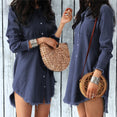 Cute Lady Long Sleeve Denim Shirt Dress