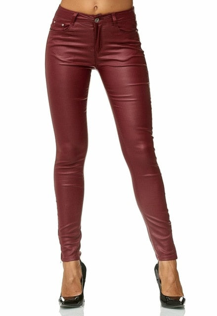 Leather Pants Women Female Winter High Waiste