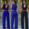 Women high waist v-neck wide jumpsuits