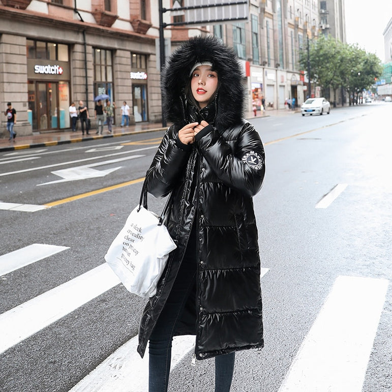 Long Coat Parkas Female Glossy Winter