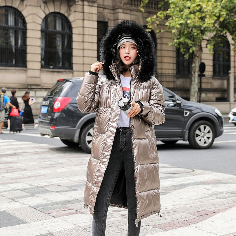 Long Coat Parkas Female Glossy Winter