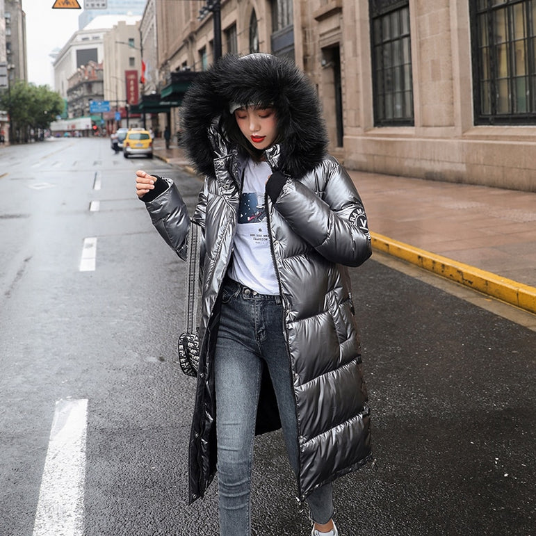 Long Coat Parkas Female Glossy Winter