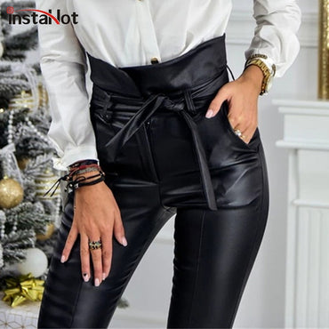 Faux Leather PU Long Trousers Casual