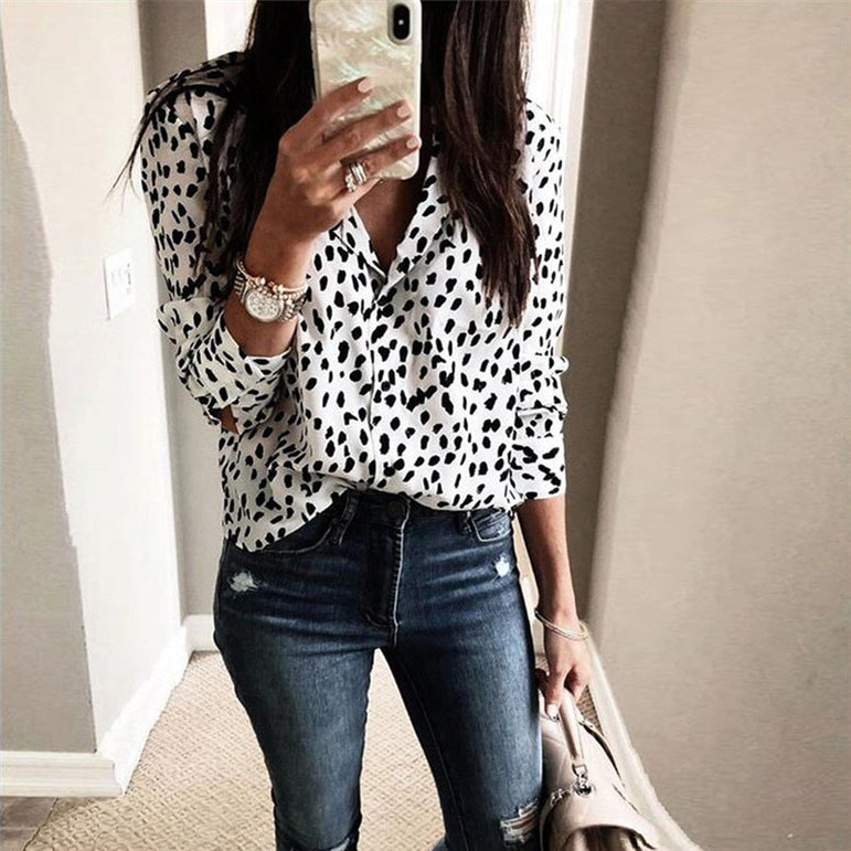 Fashion Women Long Sleeve Leopard Blouse