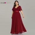 Maxi Plus Size Elegant Short Sleeve Burgundy Dress