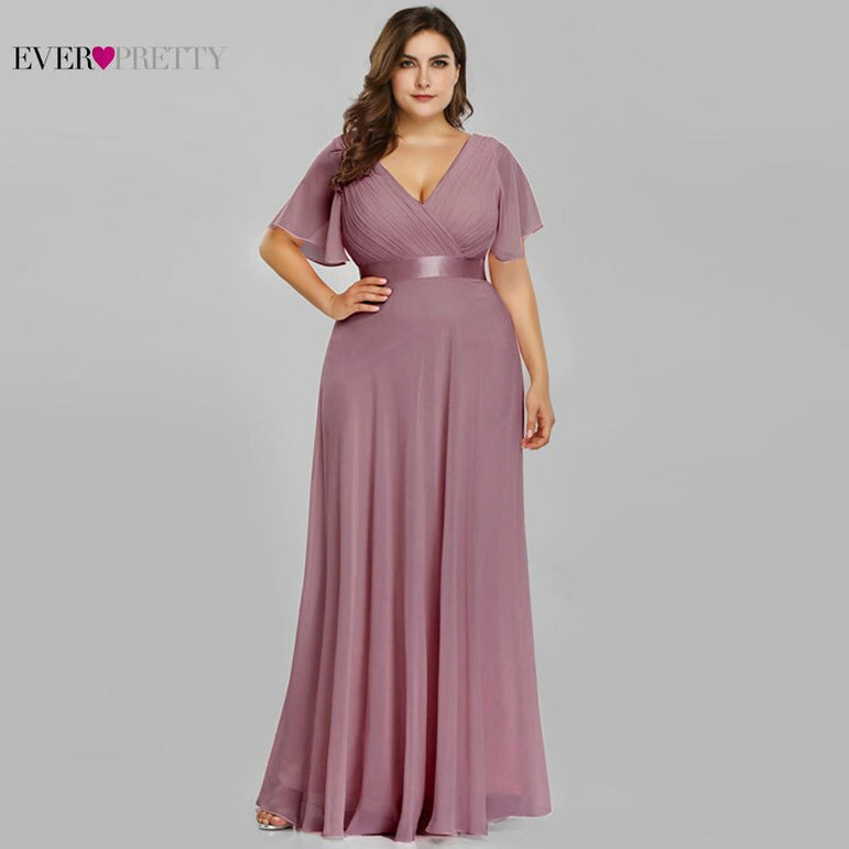 Maxi Plus Size Elegant Short Sleeve Burgundy Dress