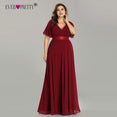 Maxi Plus Size Elegant Short Sleeve Burgundy Dress