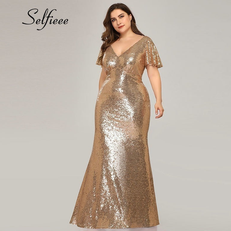 Plus Size Rose Gold Mermaid Women Dresses