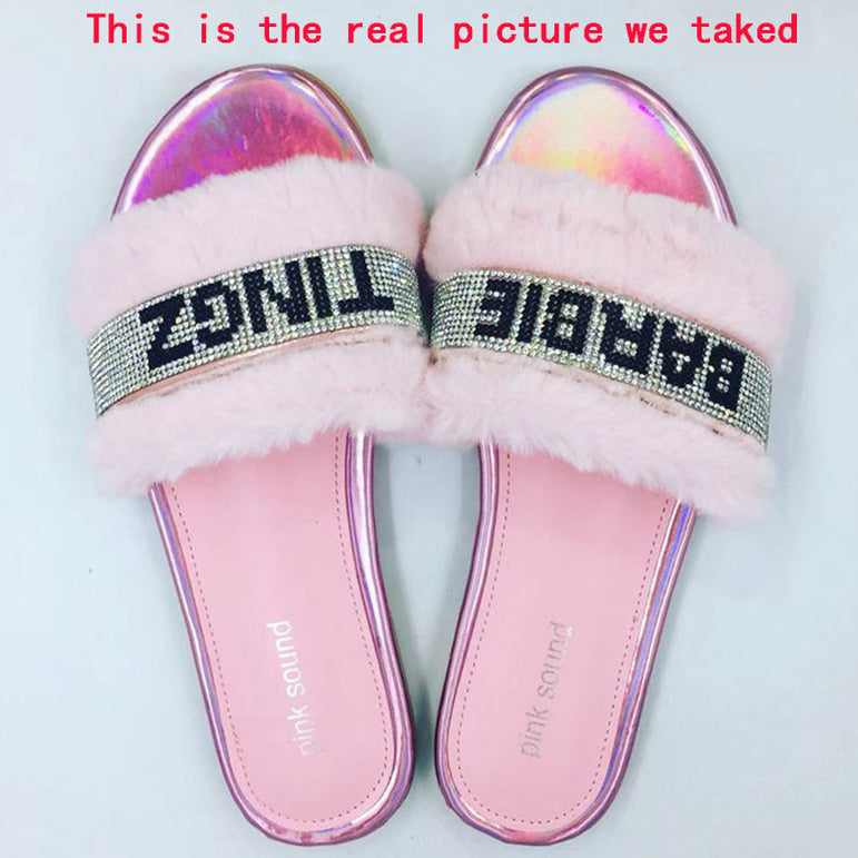 Furry Fox Fur Slides Home Color Fur Flip Flops