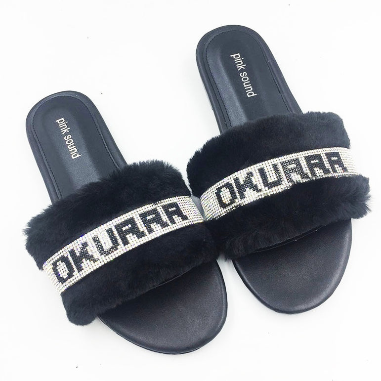 Furry Fox Fur Slides Home Color Fur Flip Flops